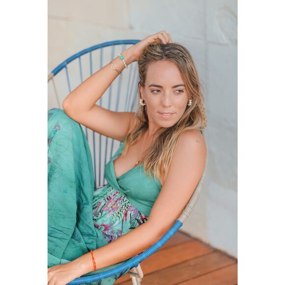 Resort Dress by T. ZOVICH Maxi Dress Mixed Media Green Floral V-Neck Spaguetti M - Picture 15 of 15